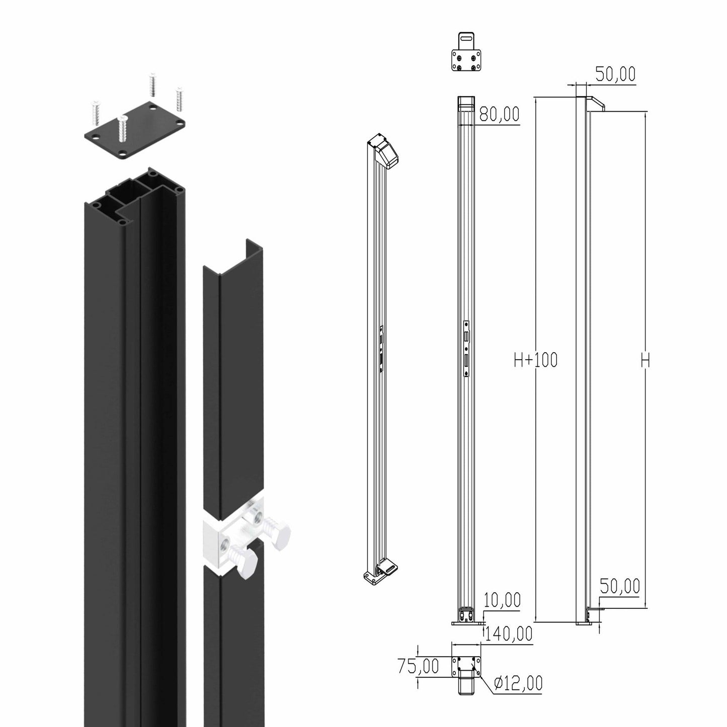 Aluminium Surface Receiver Post - Residential Gates