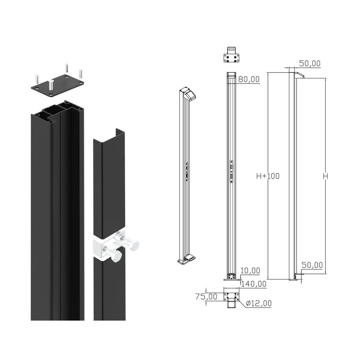 Aluminium Surface Hinge Post