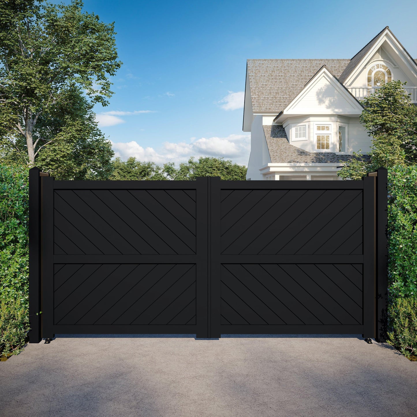 DiagonalElegance | Aluminium Full Privacy Diagonal Slat Driveway Gate - Residential Gates