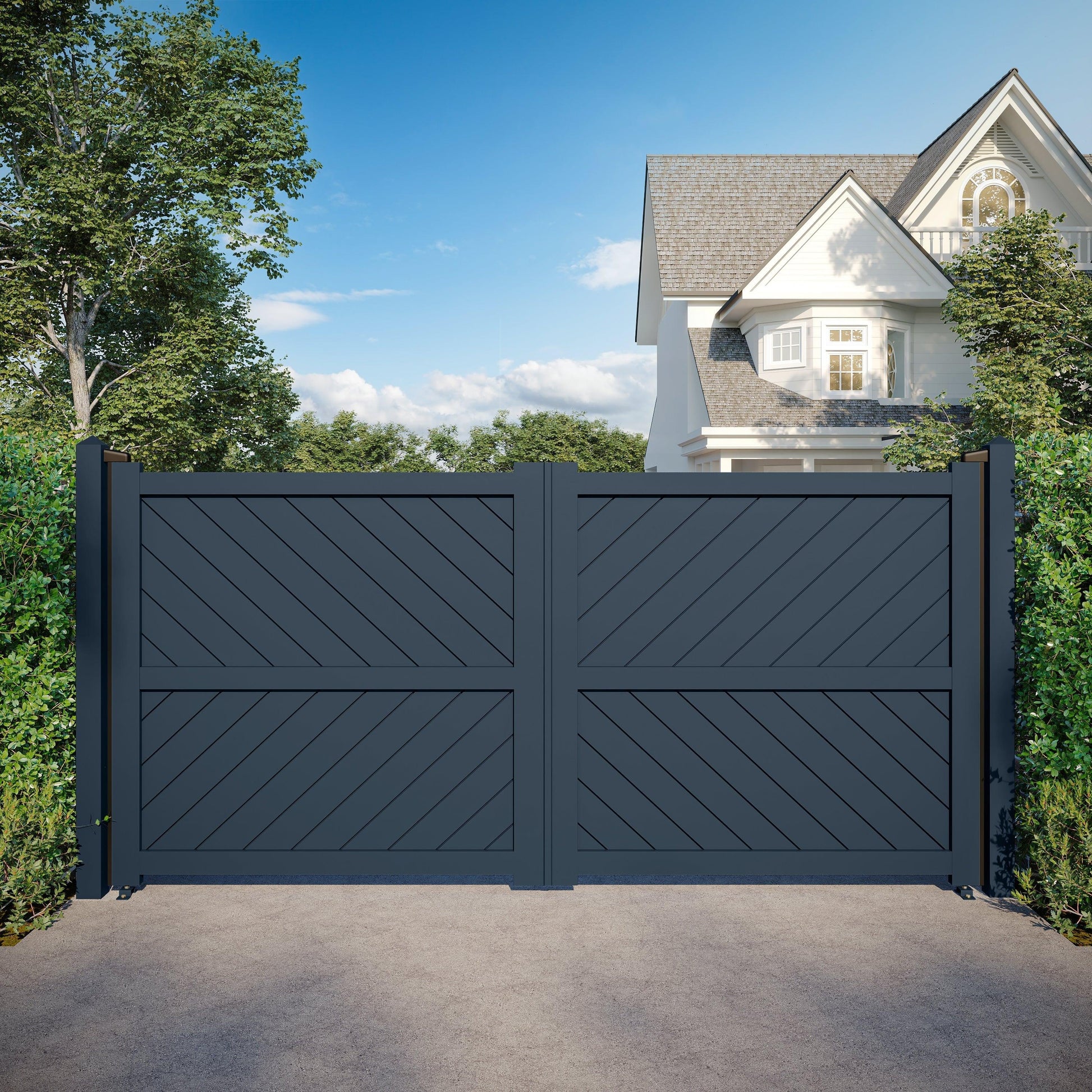 DiagonalElegance | Aluminium Full Privacy Diagonal Slat Driveway Gate - Residential Gates