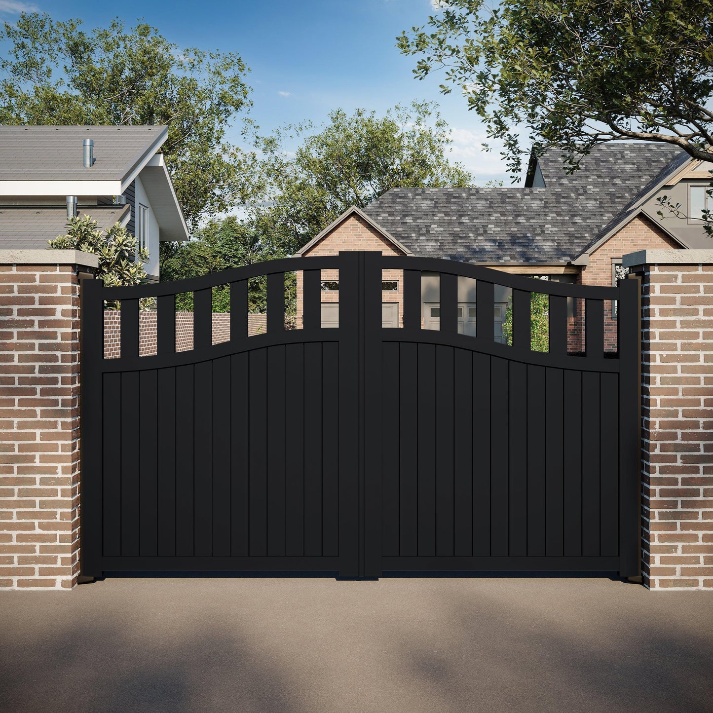 OpenTop Elegance | Aluminium Partial Privacy Driveway Gate - Residential Gates