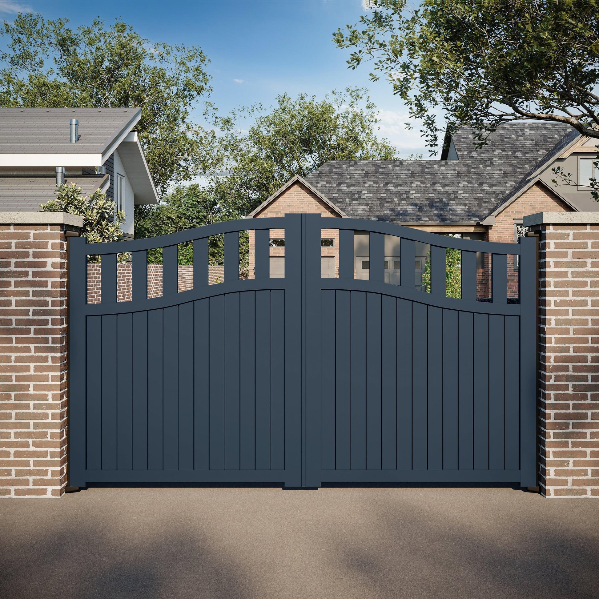 OpenTop Elegance | Aluminium Partial Privacy Driveway Gate - Residential Gates