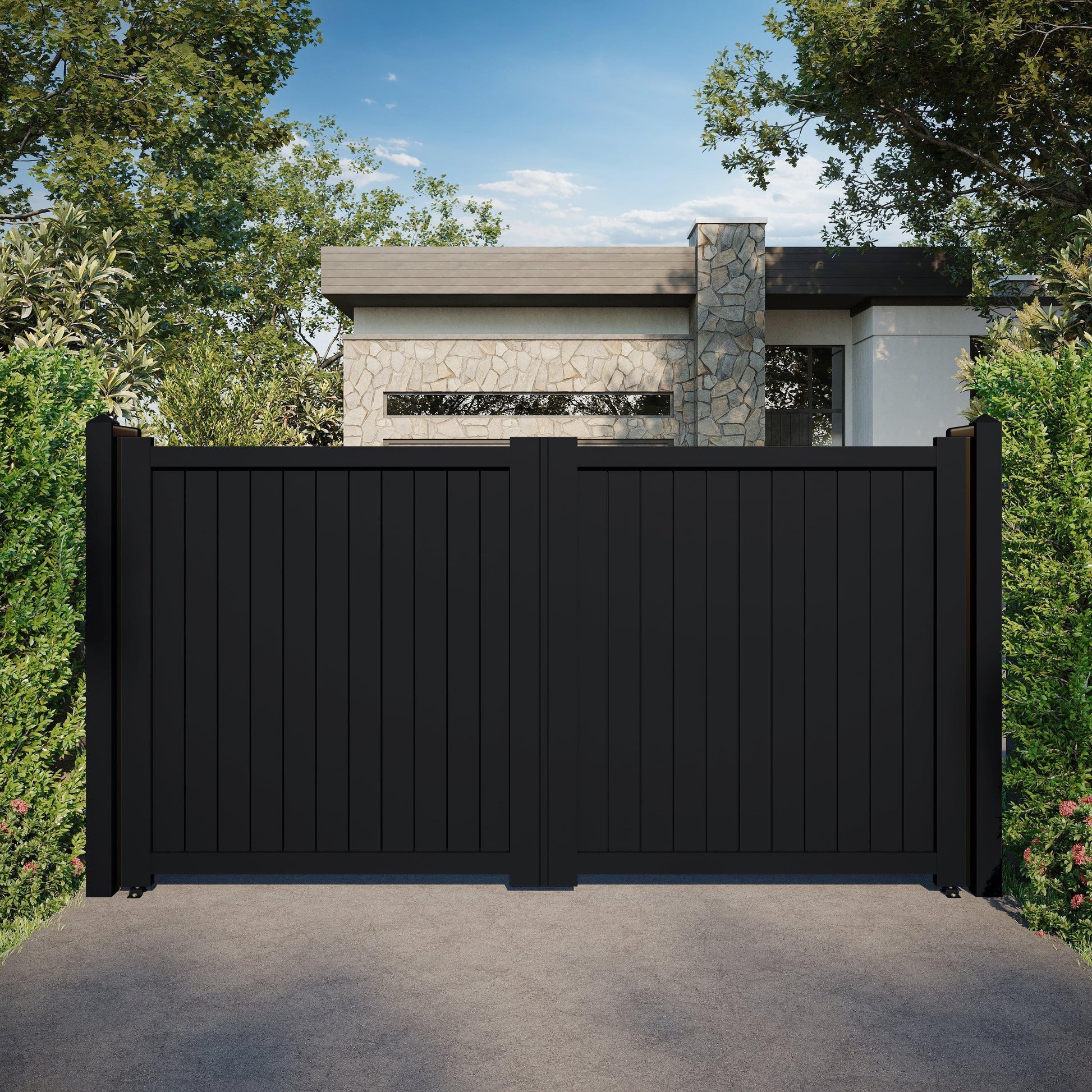 VertiScape | Aluminium Full Privacy Vertical Slat Driveway Gate - Residential Gates