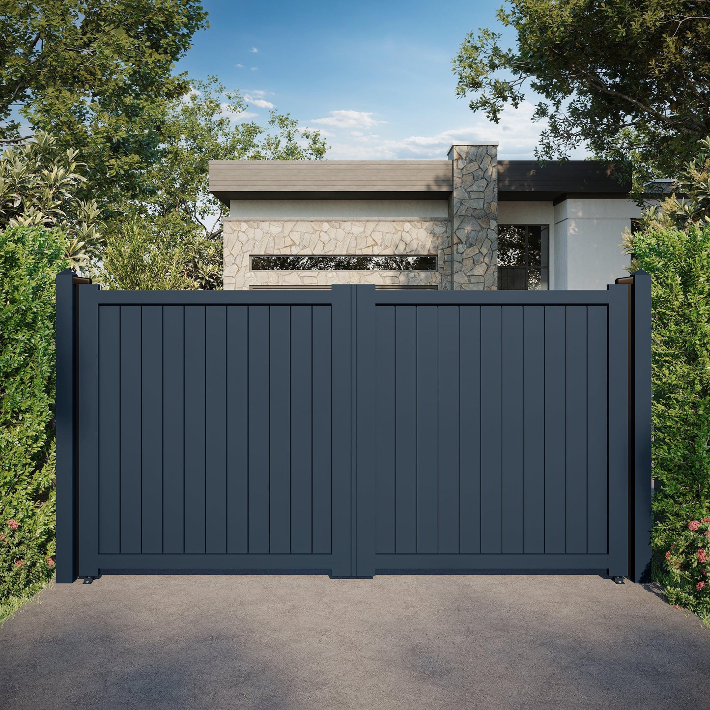 VertiScape | Aluminium Full Privacy Vertical Slat Driveway Gate - Residential Gates
